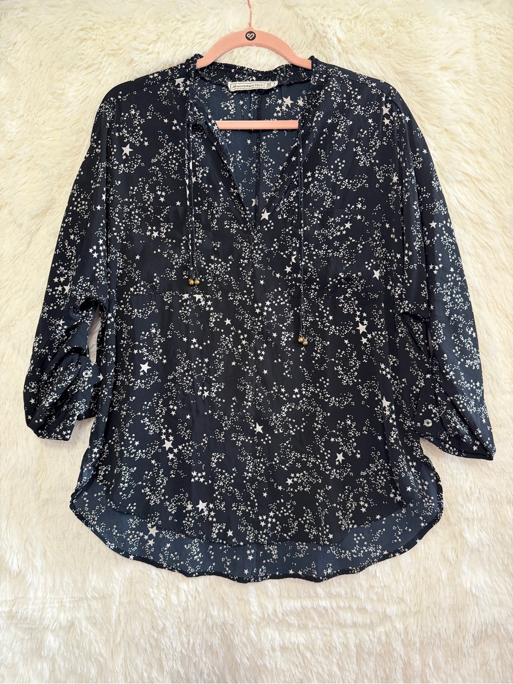 Abercrombie & Fitch Womens Celestial Tie Front Top Size M Black Stars Hi Low Hem